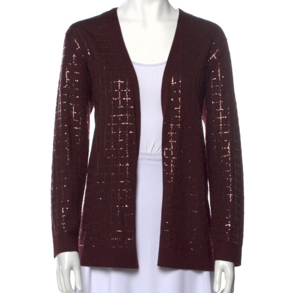 Akris Cashmere & Silk Burgundy Open-Front Cardigan Sweater